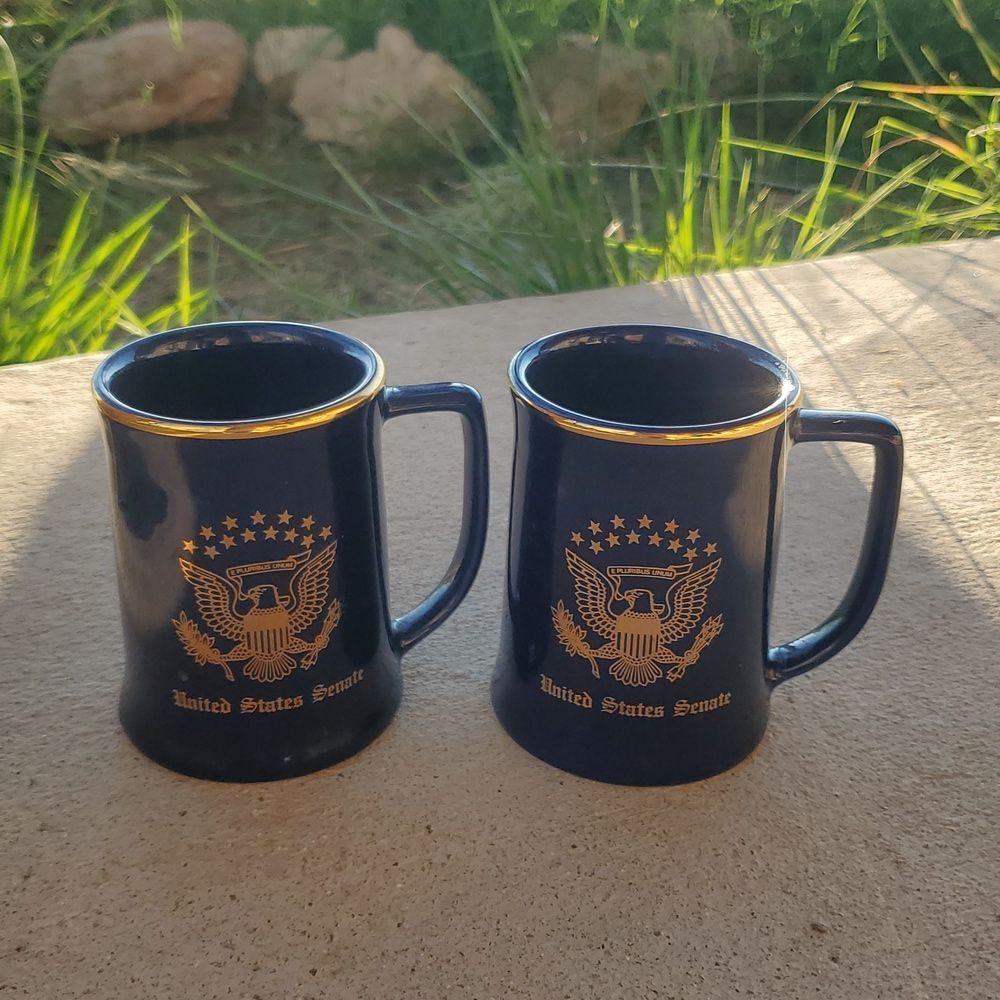 Official US Senate Coffee Mugs SET | Navy & Gold Government Collectibles